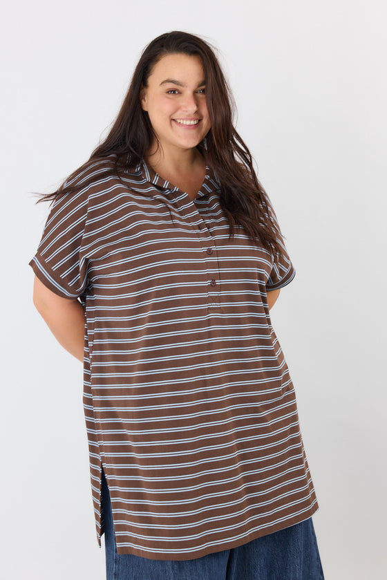 Roxanne tunic - Brown & light blue stripes