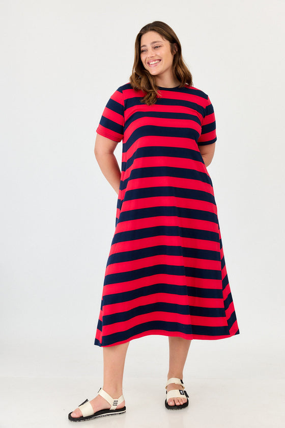 Sunrise dress - Red & Navy stripes