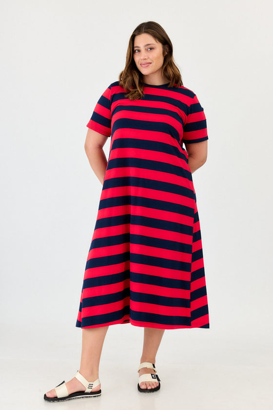 Sunrise dress - Red & Navy stripes
