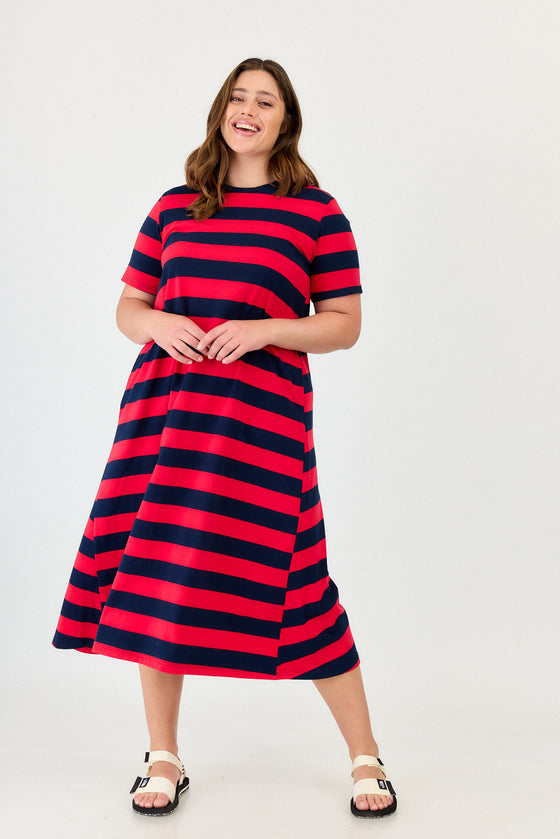 Sunrise dress - Red & Navy stripes