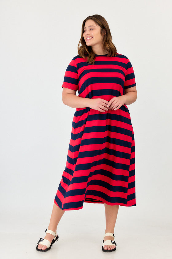 Sunrise dress - Red & Navy stripes