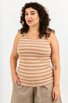 Base Rib Top - Pink & sand stripes