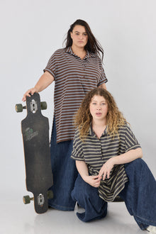  Roxanne tunic - Brown & light blue stripes