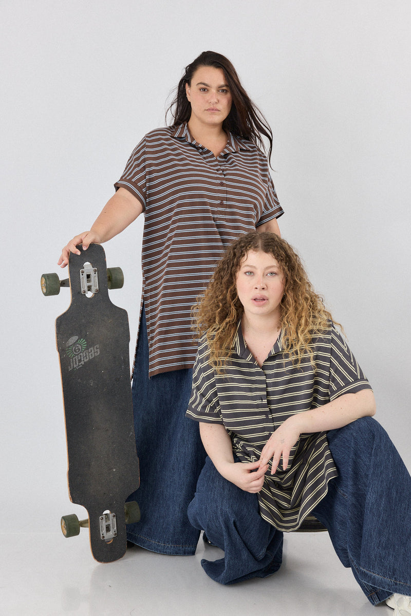 Roxanne tunic - Brown & light blue stripes