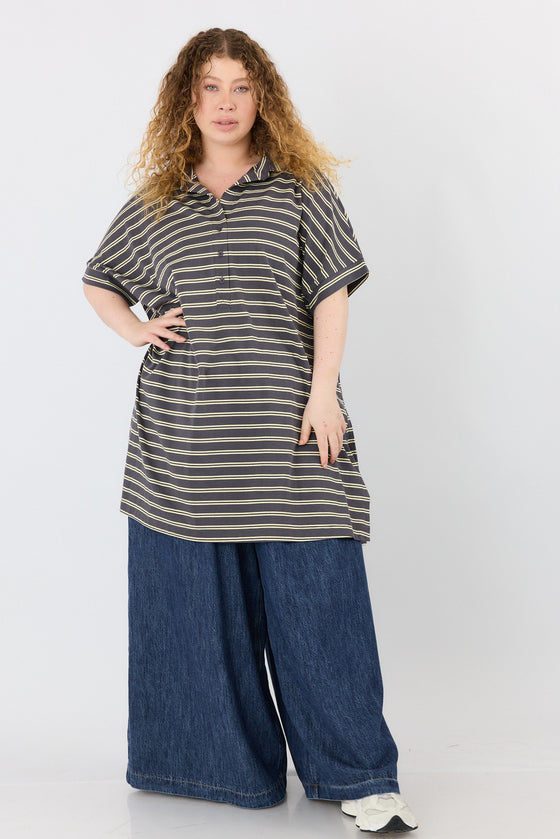 Roxanne tunic - Grey & light yellow stripes