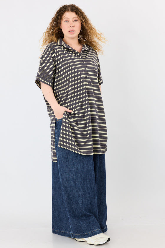 Roxanne tunic - Grey & light yellow stripes