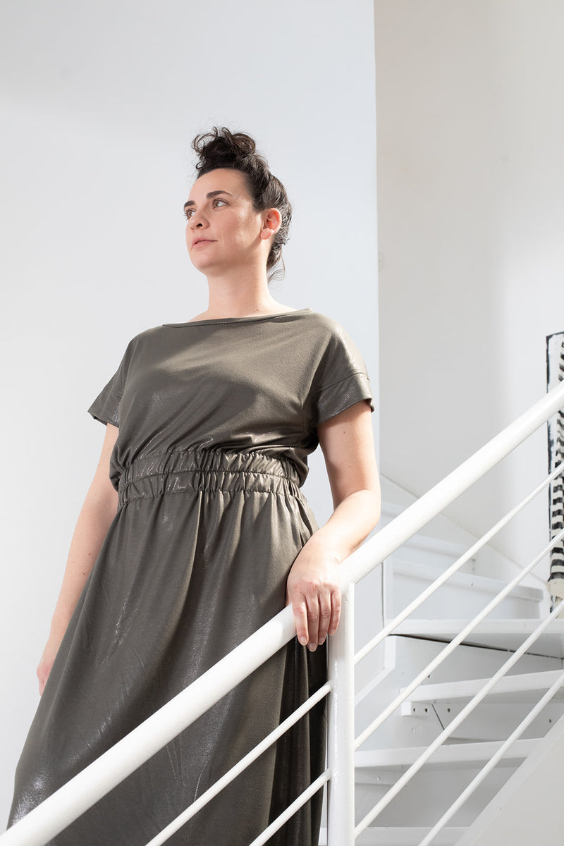 Evening vibe dress - Shiny olive (7210302472384)