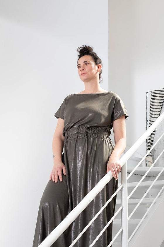 Evening vibe dress - Shiny olive (7210302472384)